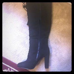 Beautiful black suede tie up knee high boots!